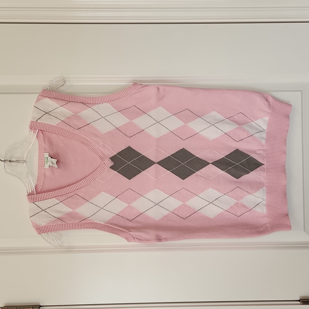 Women's Izod Argyle Sweater Vest Pink White Gray Size Small